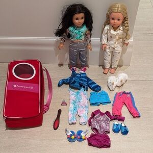 American Girl Doll Bundle – 2 Dolls + Clothing + Accessories + Carry Case